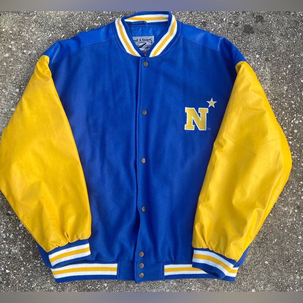 Vintage 1990s Steve and Barrys Navy Midshipmen Varsity Letterman Coat (Size XXL)